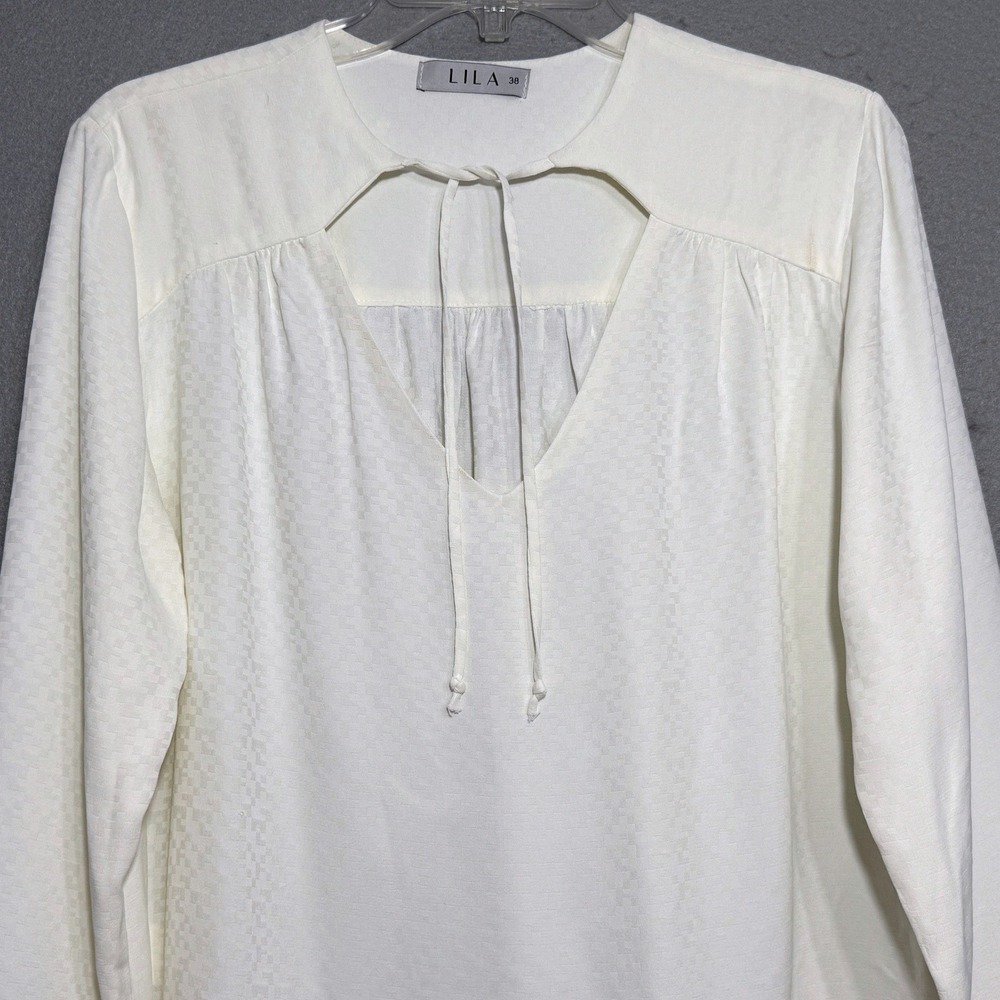 Lila Deux Tie Neck Women's Top Size 38 Long Sleeve Minimalist Luxury Feminine - Picture 3 of 8